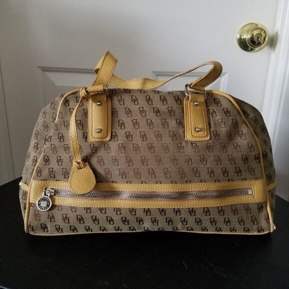 Dooney & Bourke Brown Logo Satchel Purse Handbag Monogram Shoulder Bag - Picture 3 of 9